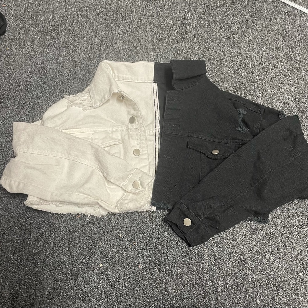 Split B&W Cropped Jean Jacket